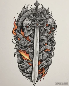 Tattoo design a classic fantasy sword plunged... - эскиз тату (№1752893088_0, 19.07.2025 02:44) — Tatufoto.com