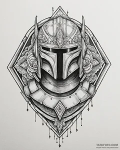 Tattoo sketch a stylized bounty hunter's helm... - эскиз тату (№1752893254_0, 19.07.2025 02:47) — Tatufoto.com