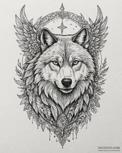 A sketch style tattoo of a wolf and a falcon,... - эскиз тату (№1752894166_0, 19.07.2025 03:02) — Tatufoto.com