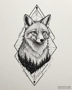 Tattoo sketch a flowing fox silhouette, grace... - эскиз тату (№1752894914_0, 19.07.2025 03:15) — Tatufoto.com