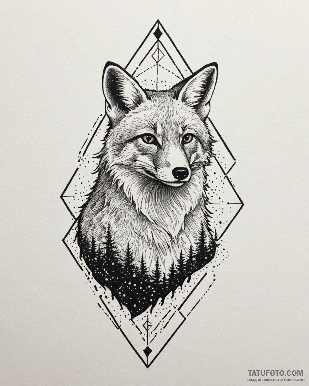 Tattoo sketch a flowing fox silhouette, grace... - эскиз тату (№1752894914_0, 19.07.2025 03:15) — Tatufoto.com