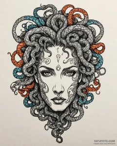 Tattoo sketch a gorgon's head, symbolizing fa... - эскиз тату (№1752895503_0, 19.07.2025 03:25) — Tatufoto.com