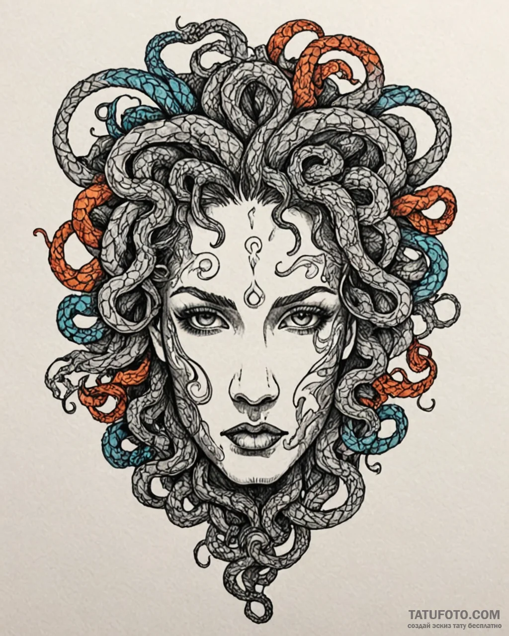 Tattoo sketch a gorgon’s head, symbolizing fa… — эскиз тату (№1752895503_0, 19.07.2025 03:25) — Tatufoto.com
