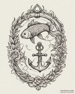 Tattoo design pisces fish with a tiny, whimsi... - эскиз тату (№1752895586_0, 19.07.2025 03:26) — Tatufoto.com