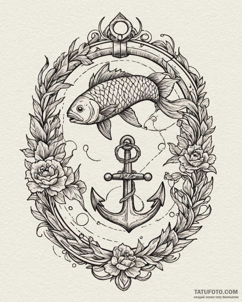 Tattoo design pisces fish with a tiny, whimsi… — эскиз тату (№1752895586_0, 19.07.2025 03:26) — Tatufoto.com