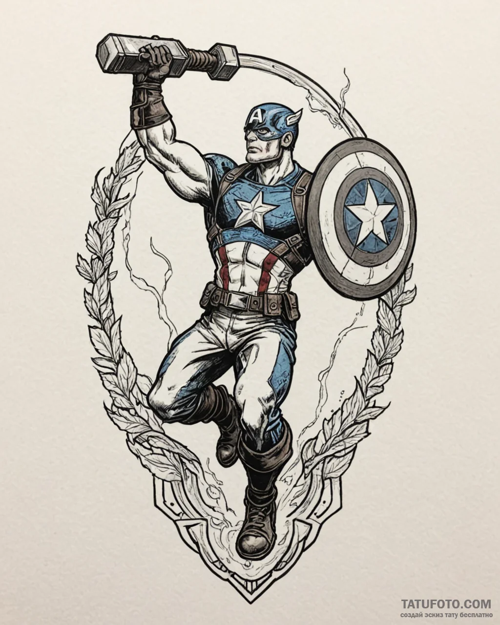 A neo-traditional tattoo of captain america l... - эскиз тату (№1752895754_0, 19.07.2025 03:29) — Tatufoto.com