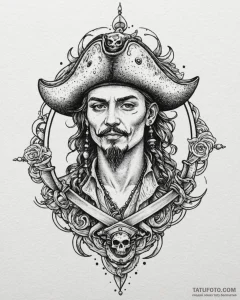 Pirate, tattoo line art, black outline only,... - эскиз тату (№1752895837_0, 19.07.2025 03:30) — Tatufoto.com