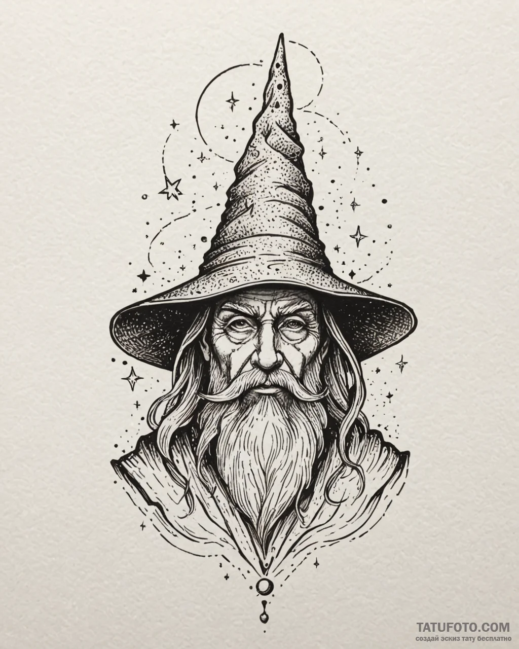 Tattoo sketch a wise old wizard's hat with gl... - эскиз тату (№1752896252_0, 19.07.2025 03:37) — Tatufoto.com