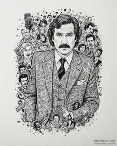 A graphic novel portrait of ron burgundy from... - эскиз тату (№1752896499_0, 19.07.2025 03:41) — Tatufoto.com