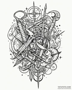 Tattoo sketch: a celestial blacksmith's tools... - эскиз тату (№1752897164_0, 19.07.2025 03:52) — Tatufoto.com