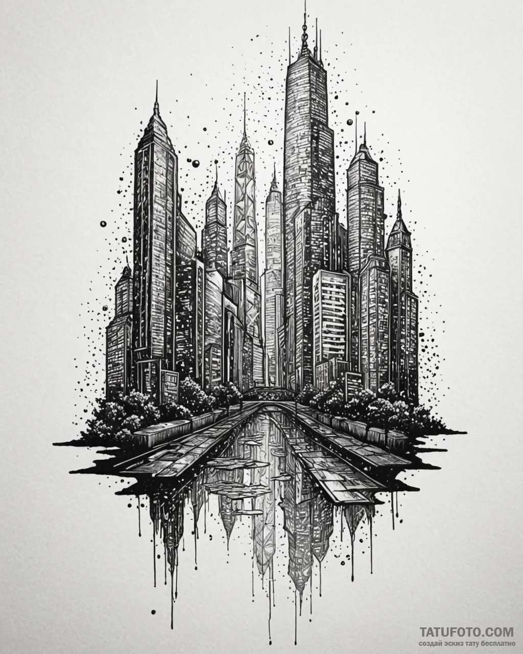 Tattoo design a futuristic city skyscraper wi… — эскиз тату (№1752898240_0, 19.07.2025 04:10) — Tatufoto.com