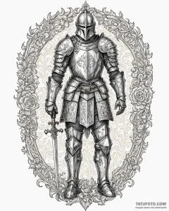 Tattoo sketch a medieval knight in full armor... - эскиз тату (№1752898488_0, 19.07.2025 04:14) — Tatufoto.com