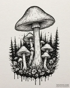 Tattoo sketch a glowing 1up mushroom with a m... - эскиз тату (№1752898571_0, 19.07.2025 04:16) — Tatufoto.com