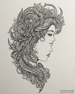 Tattoo sketch a warrior woman's silhouette, e... - эскиз тату (№1752898985_0, 19.07.2025 04:23) — Tatufoto.com