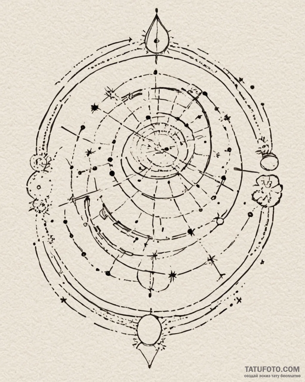 Tattoo sketch a zodiac constellation on a per... - эскиз тату (№1752899729_0, 19.07.2025 04:35) — Tatufoto.com