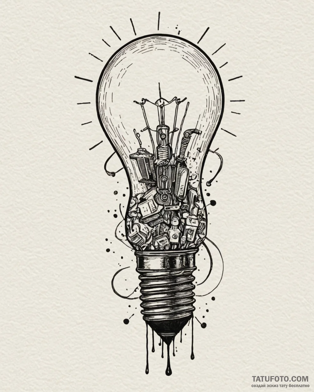 Tattoo sketch a lightbulb on one, a 'light sw... - эскиз тату (№1752899978_0, 19.07.2025 04:39) — Tatufoto.com