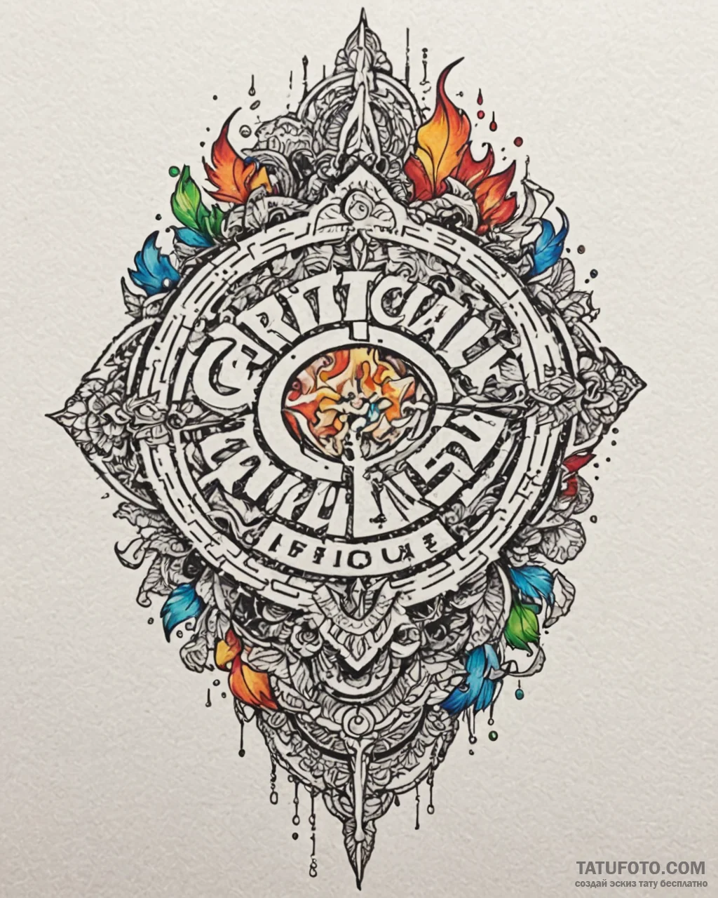Tattoo sketch a glowing "critical hit" text e... - эскиз тату (№1752900225_0, 19.07.2025 04:43) — Tatufoto.com