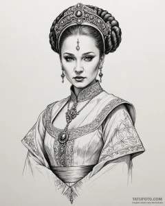 50. a sketch of queen amidala in her royal at... - эскиз тату (№1752900723_0, 19.07.2025 04:52) — Tatufoto.com
