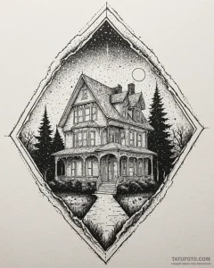 A sketch of the amityville horror house, with... - эскиз тату (№1752901468_0, 19.07.2025 05:04) — Tatufoto.com