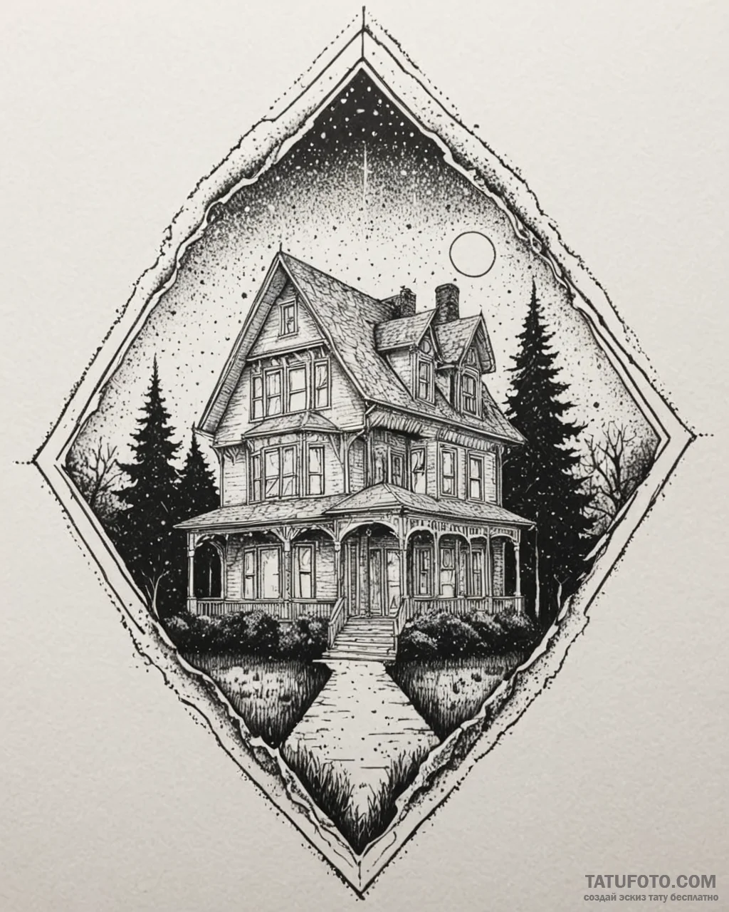 A sketch of the amityville horror house, with... - эскиз тату (№1752901468_0, 19.07.2025 05:04) — Tatufoto.com