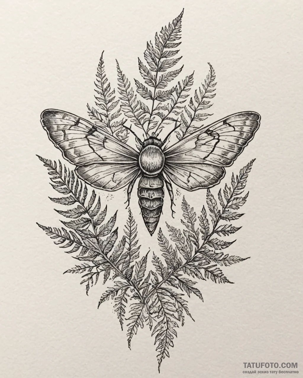 A linework tattoo of ellie's moth and fern ta... - эскиз тату (№1752902294_0, 19.07.2025 05:18) — Tatufoto.com
