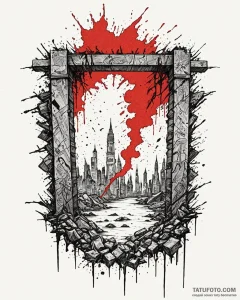 A graphic novel panel of the gate to the upsi... - эскиз тату (№1752902956_0, 19.07.2025 05:29) — Tatufoto.com