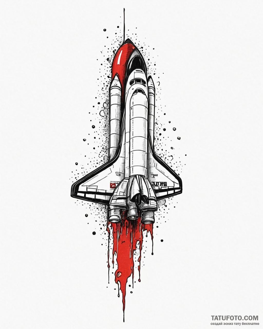 Tattoo sketch a stylized space shuttle taking... - эскиз тату (№1752903122_0, 19.07.2025 05:32) — Tatufoto.com