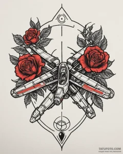Neo-traditional tattoo of an x-wing fighter,... - эскиз тату (№1752903204_0, 19.07.2025 05:33) — Tatufoto.com