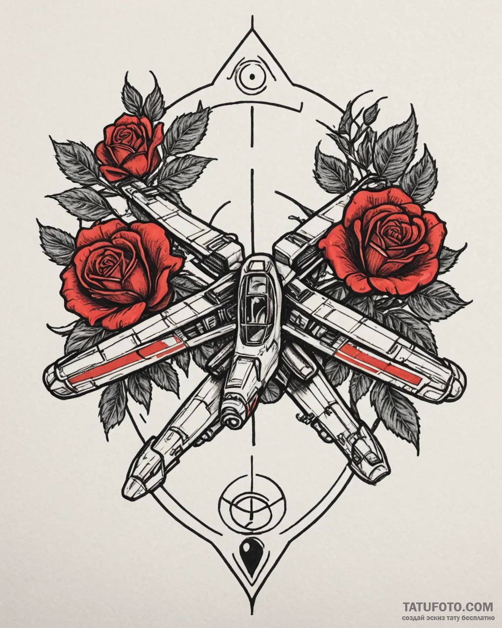 Neo-traditional tattoo of an x-wing fighter,... - эскиз тату (№1752903204_0, 19.07.2025 05:33) — Tatufoto.com