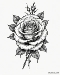 Black rose, artistic tattoo sketch, sepia ton... - эскиз тату (№1752903615_0, 19.07.2025 05:40) — Tatufoto.com