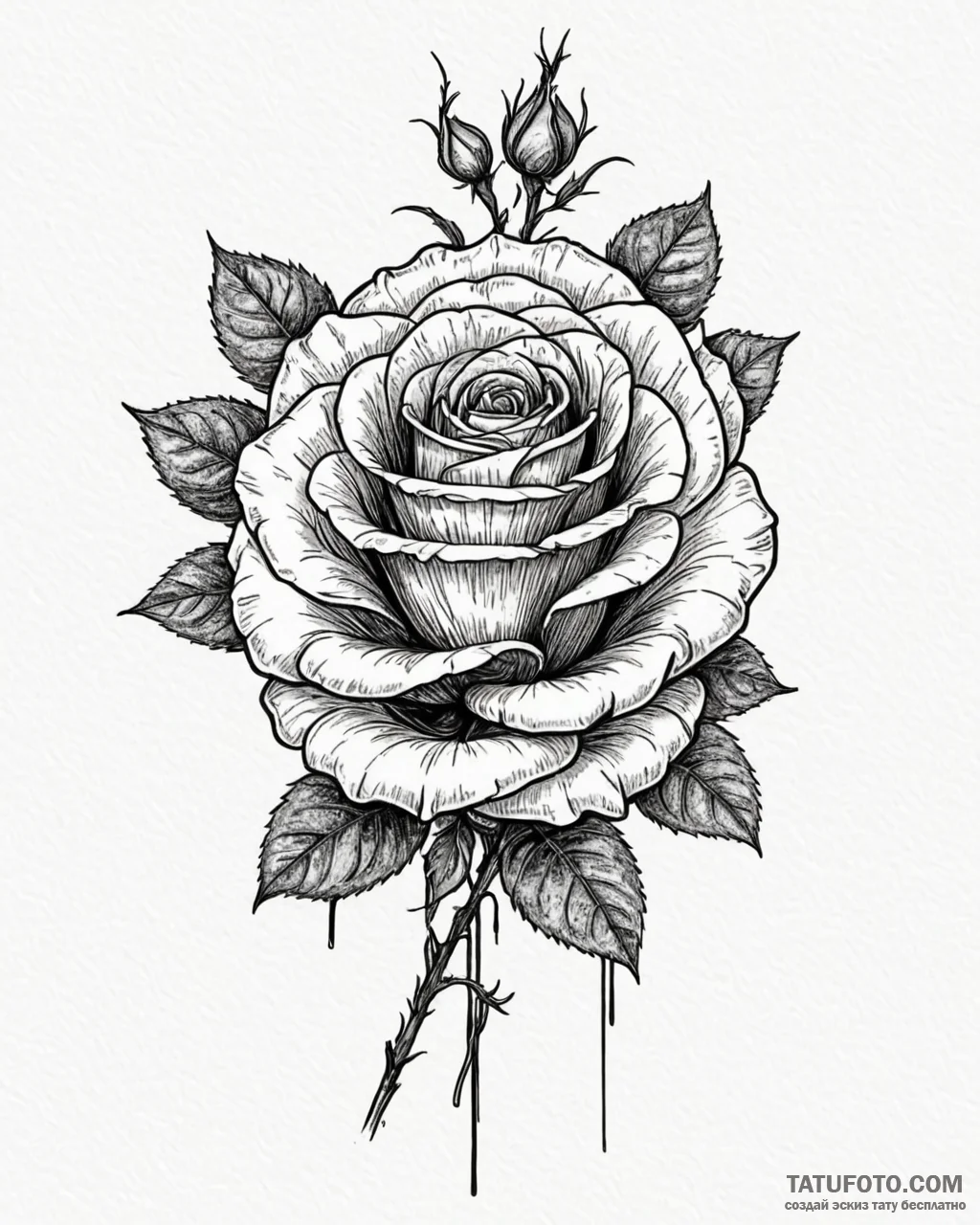 Black rose, artistic tattoo sketch, sepia ton... - эскиз тату (№1752903615_0, 19.07.2025 05:40) — Tatufoto.com