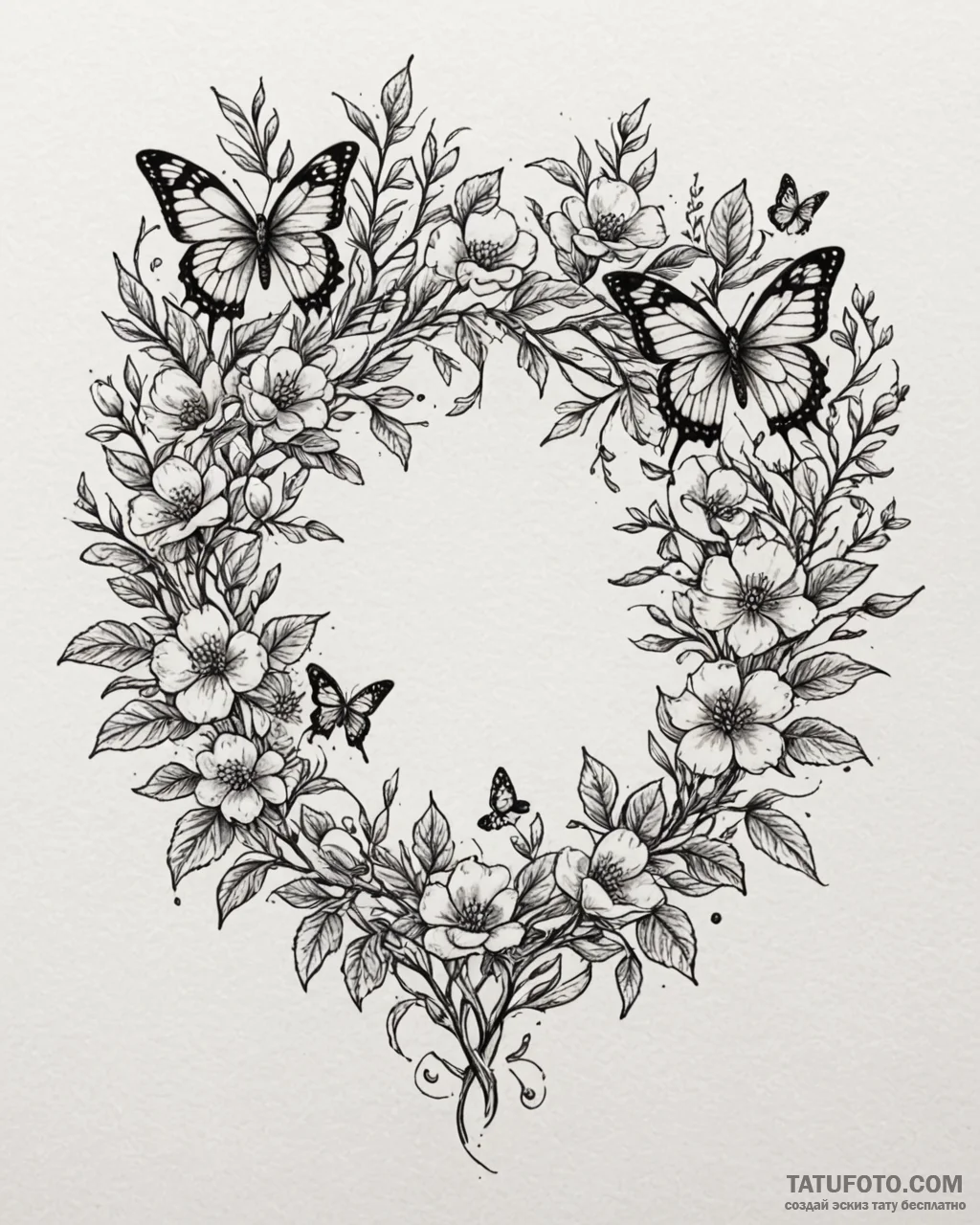 Tattoo design: a composition of blooming appl... - эскиз тату (№1752904111_0, 19.07.2025 05:48) — Tatufoto.com