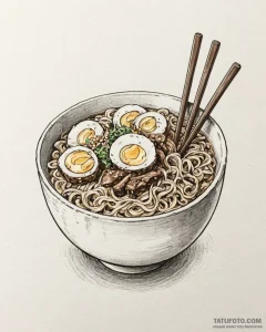 Tattoo design 'ramen bowl' on one, 'chopstick... - эскиз тату (№1752904442_0, 19.07.2025 05:54) — Tatufoto.com