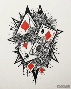 Card suits, tattoo flash sheet design, trash... - эскиз тату (№1752904524_0, 19.07.2025 05:55) — Tatufoto.com