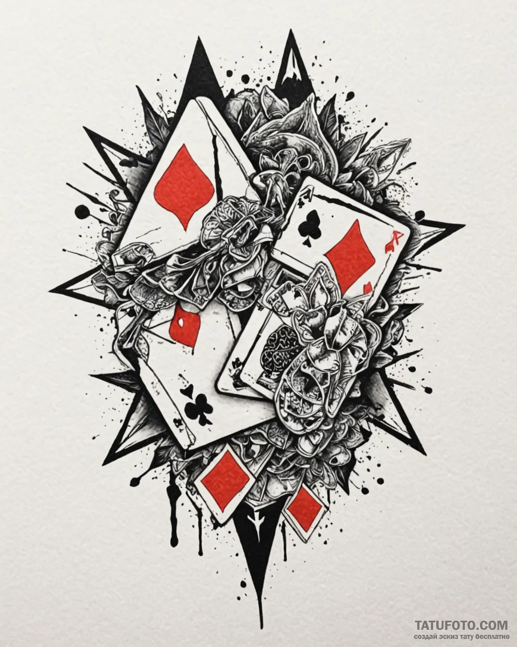 Card suits, tattoo flash sheet design, trash… — эскиз тату (№1752904524_0, 19.07.2025 05:55) — Tatufoto.com