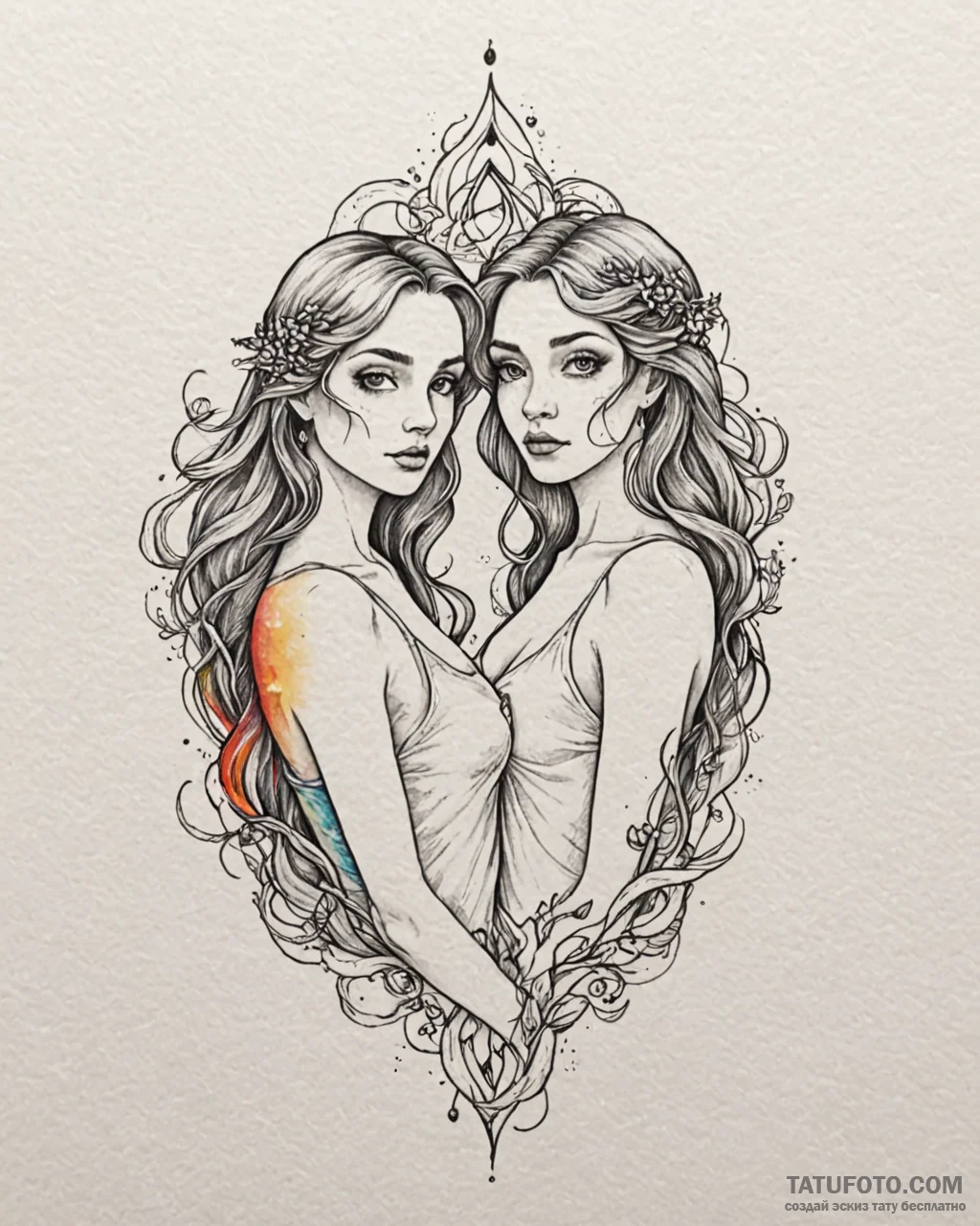 Tattoo sketch gemini twins, one fading into a… — эскиз тату (№1752904606_0, 19.07.2025 05:56) — Tatufoto.com