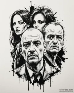A trash polka portrait of the main characters... - эскиз тату (№1752904688_0, 19.07.2025 05:58) — Tatufoto.com