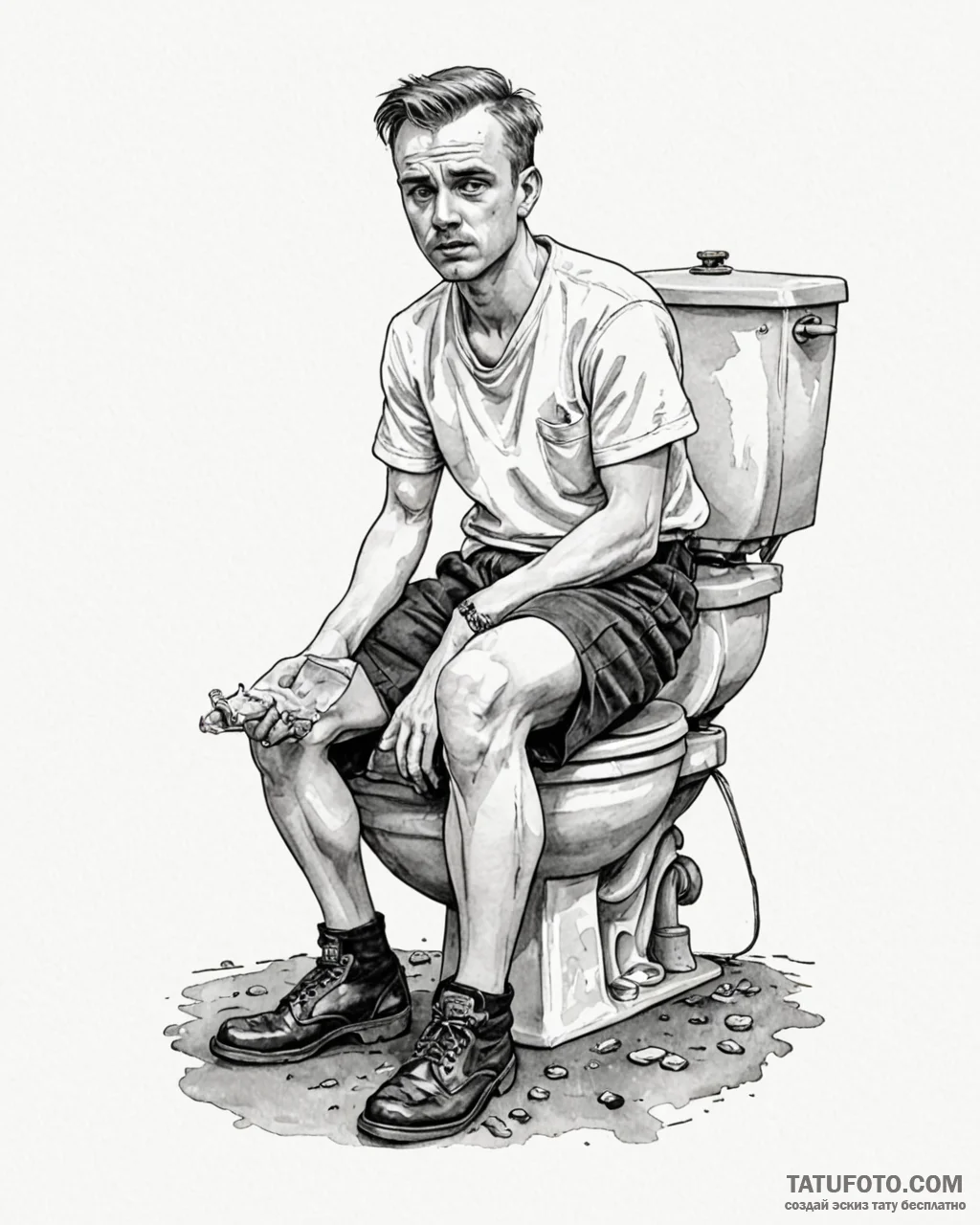 A watercolor tattoo of the worst toilet in sc... - эскиз тату (№1752905021_0, 19.07.2025 06:03) — Tatufoto.com