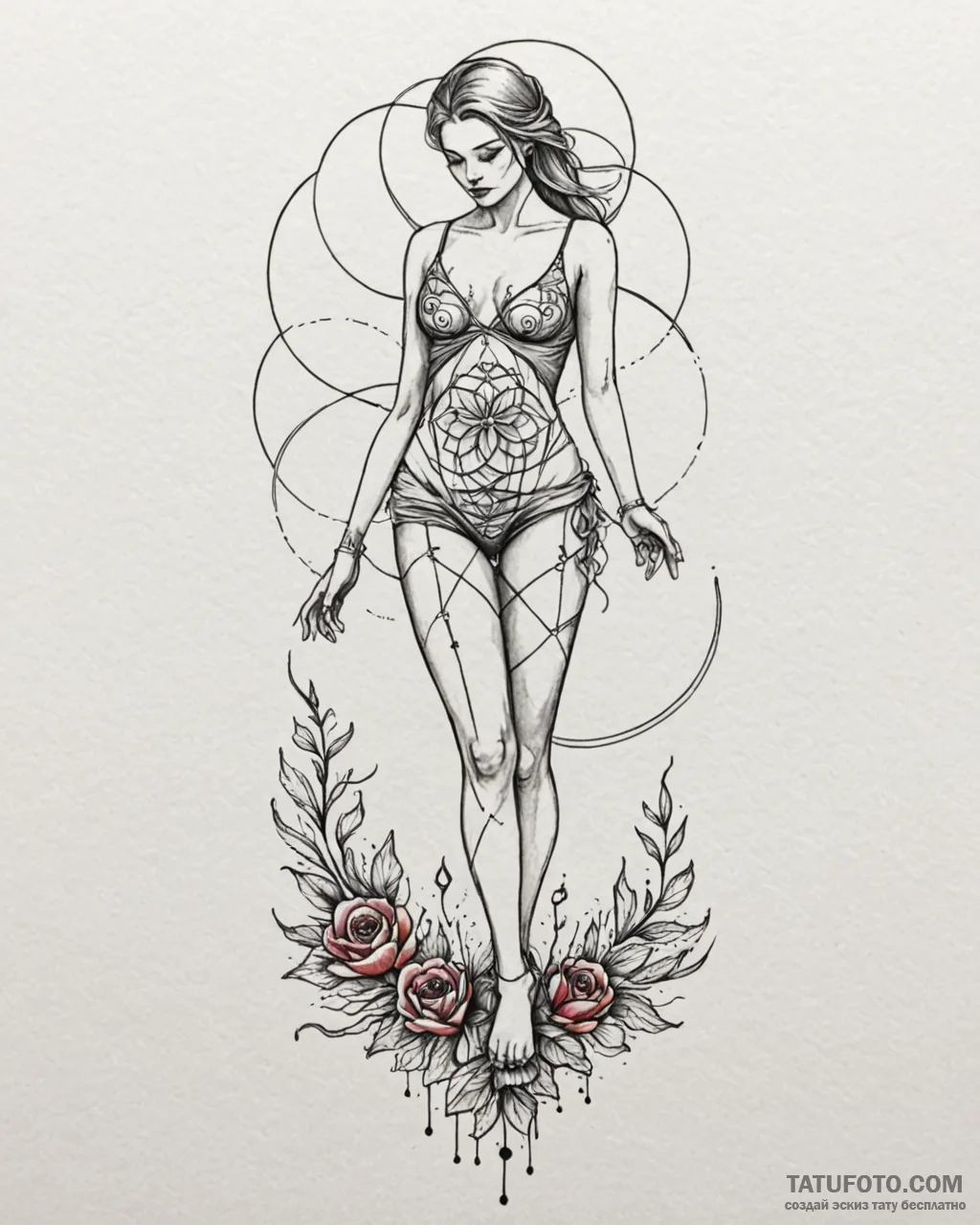 Tattoo sketch: a scene of marzanna standing o... - эскиз тату (№1752906012_0, 19.07.2025 06:20) — Tatufoto.com