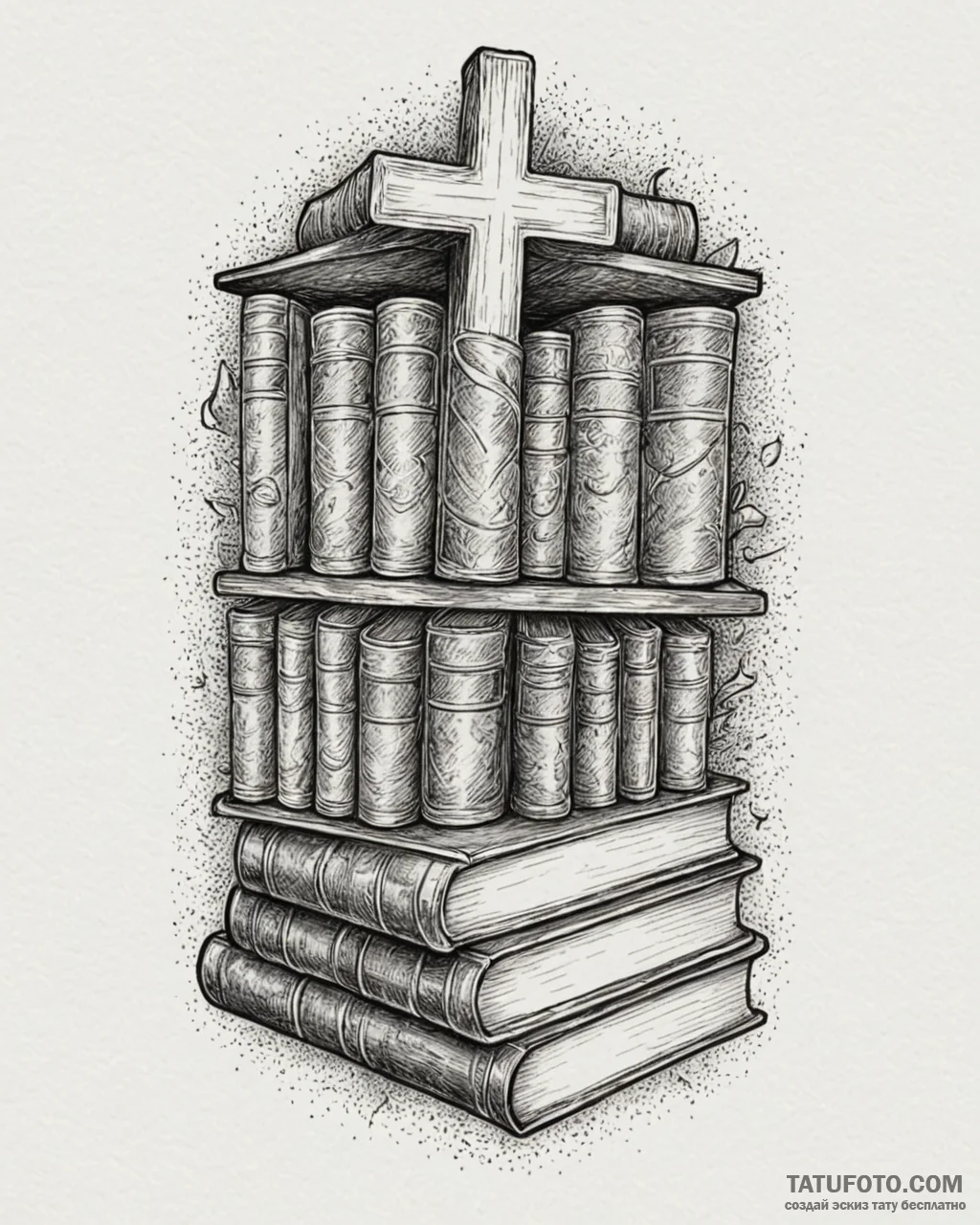 Tattoo design an ancient library filled with... - эскиз тату (№1752906095_0, 19.07.2025 06:21) — Tatufoto.com