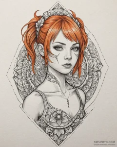 131. neo-traditional portrait of leeloo with... - эскиз тату (№1752906178_0, 19.07.2025 06:22) — Tatufoto.com