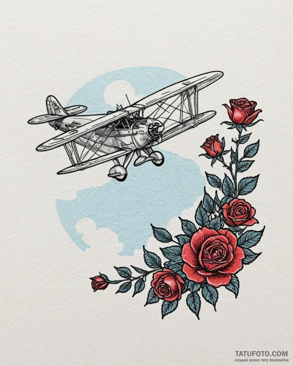 A biplane doing aerobatics against a clear bl... - эскиз тату (№1752906677_0, 19.07.2025 06:31) — Tatufoto.com