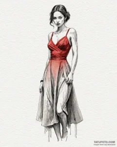 Watercolor sketch of the "woman in the red dr... - эскиз тату (№1752907586_0, 19.07.2025 06:46) — Tatufoto.com