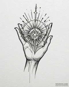 Tattoo design a neo-traditional hand holding... - эскиз тату (№1752907669_0, 19.07.2025 06:47) — Tatufoto.com