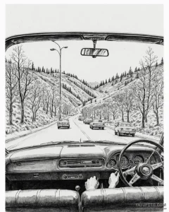 The view from inside a car at a drive-in movi... - эскиз тату (№1752909407_0, 19.07.2025 07:16) — Tatufoto.com