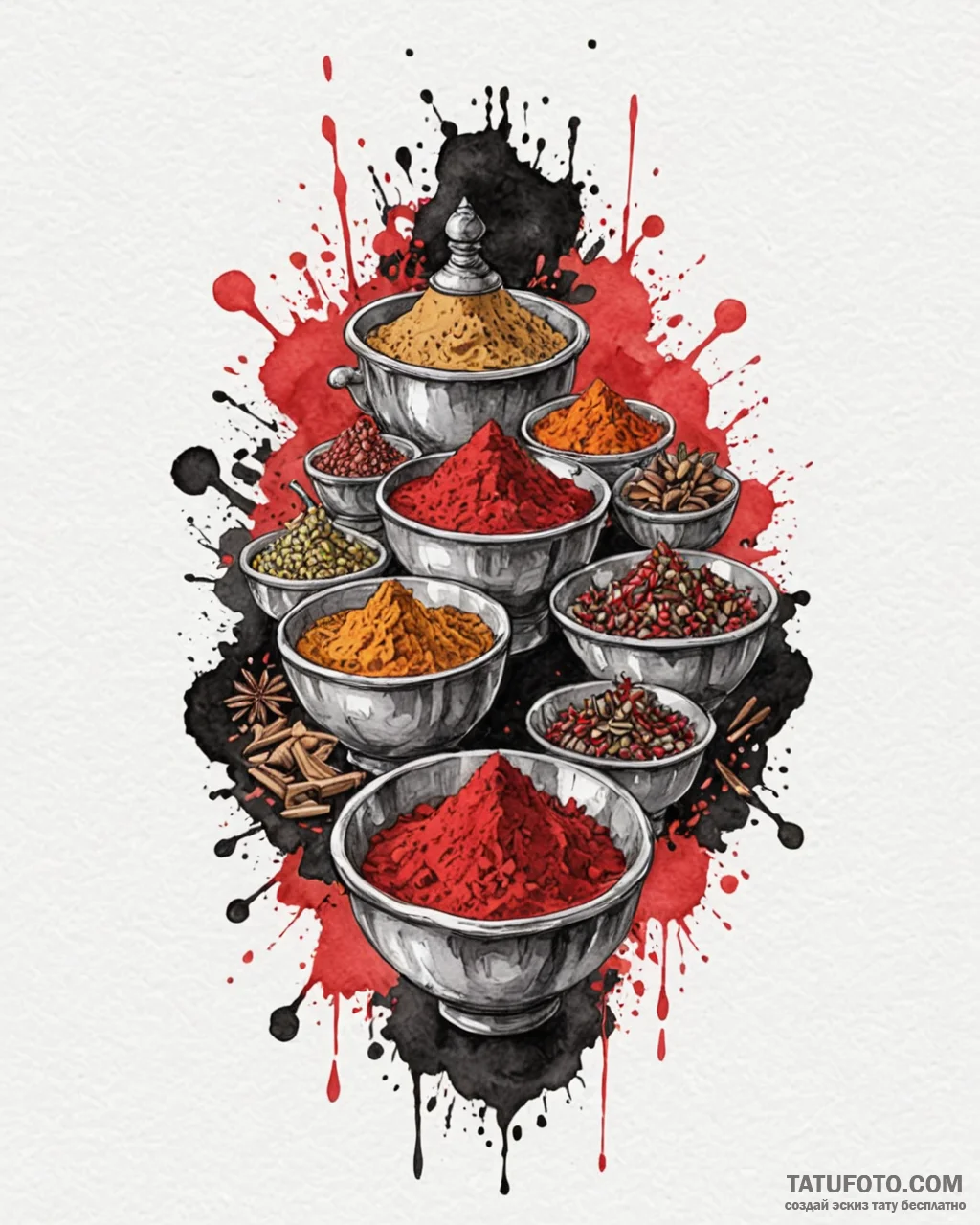 The vibrant colors of an indian spice market.... - эскиз тату (№1752909658_0, 19.07.2025 07:20) — Tatufoto.com