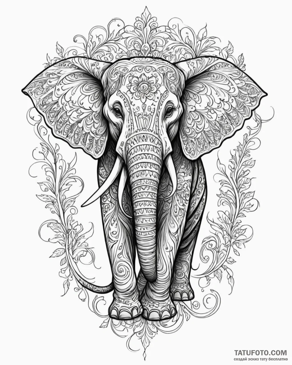 Elephant, concept art for tattoo, ornamental… — эскиз тату (№1752910070_0, 19.07.2025 07:27) — Tatufoto.com