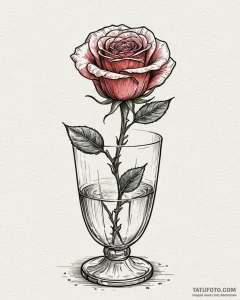 A single, perfect red rose in a crystal vase... - эскиз тату (№1752910657_0, 19.07.2025 07:37) — Tatufoto.com