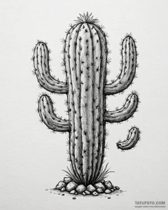 Cactus, artistic tattoo sketch, on a clean wh... - эскиз тату (№1752910740_0, 19.07.2025 07:39) — Tatufoto.com