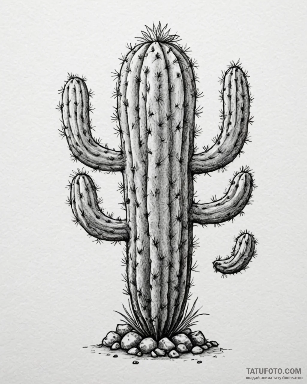 Cactus, artistic tattoo sketch, on a clean wh... - эскиз тату (№1752910740_0, 19.07.2025 07:39) — Tatufoto.com